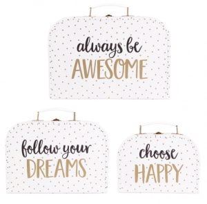 Always Be Awesome Set of 3 Metallic Monochrome Suitcases - Sass and Belle