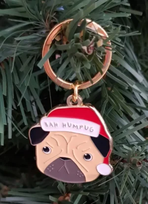 'Bah HumPug' Pug Dog Christmas Metal Keyring - CGB Giftware